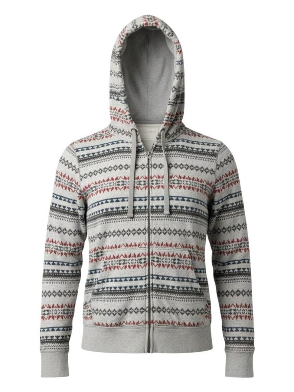 Aeropostale Fair Isle Lined Zip-Up Hoodie XL Gray Red Navy